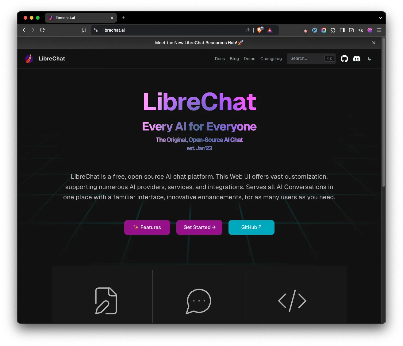 LibreChatのUIスクリーンショット
