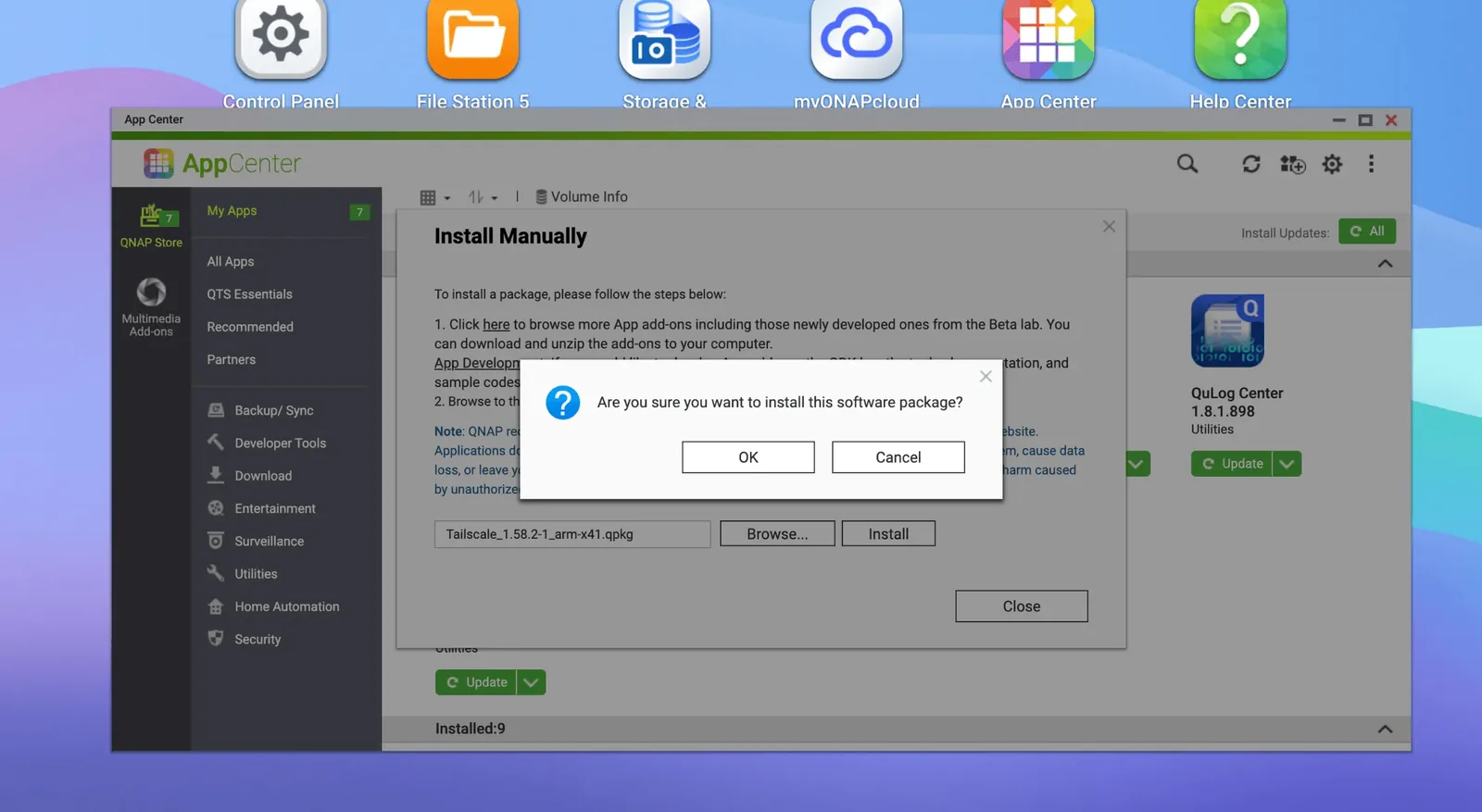 Tailscaleパッケージのインストール画面