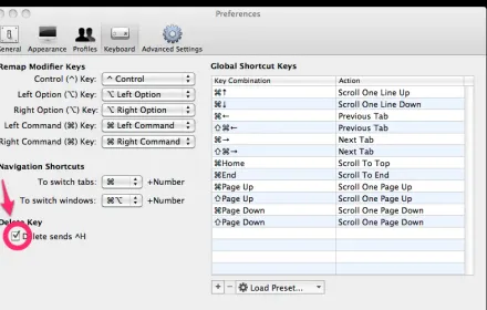 iterm2でDeleteを押したらBackSpaceを送信