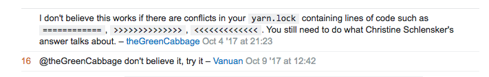 yarn.lockコンフリクト解決画面