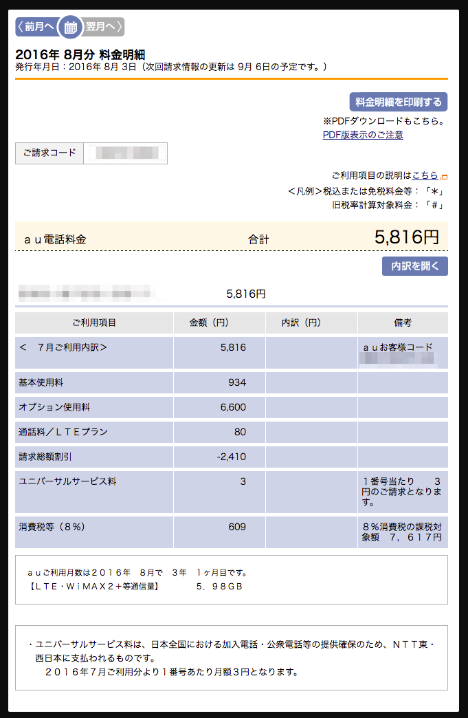 au契約時の月額料金