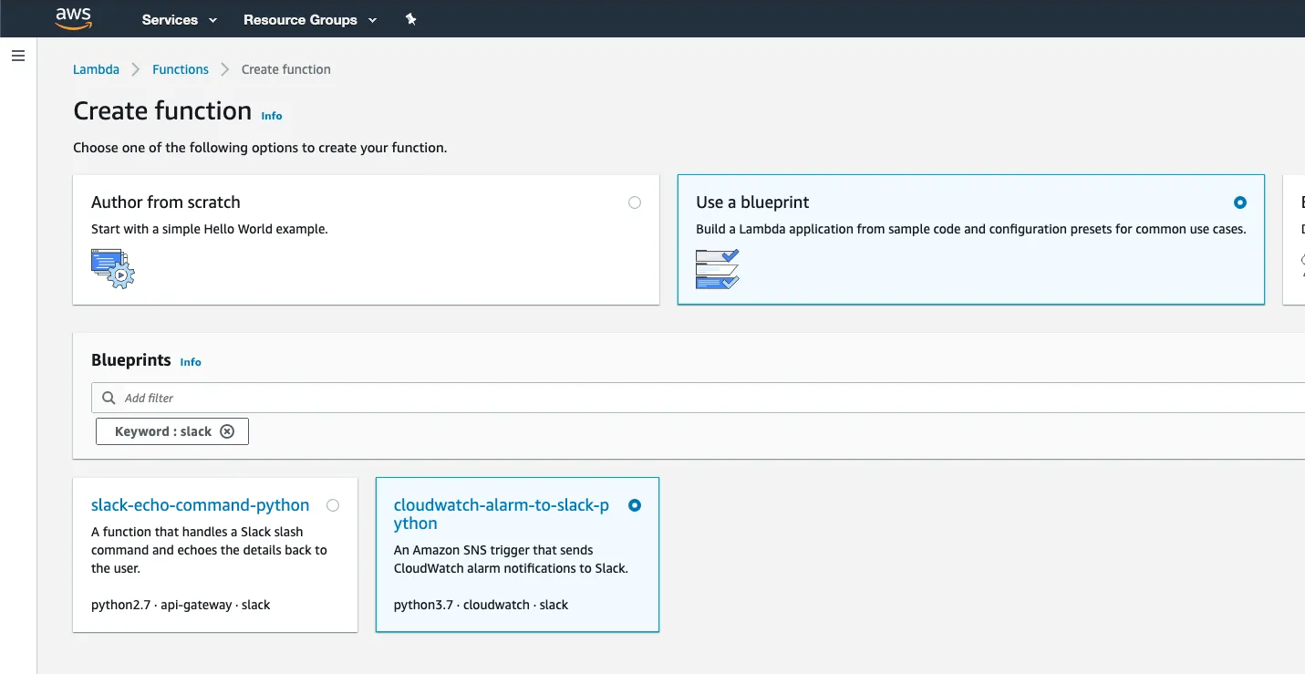 CloudWatch通知のBlueprint