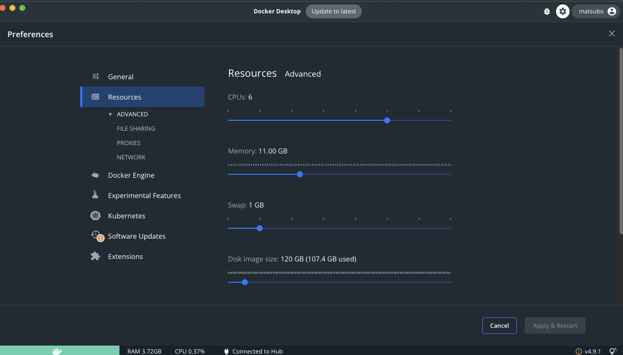 Docker設定画面