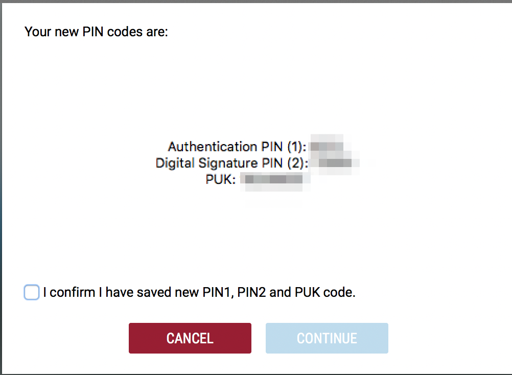 新規PINコード表示