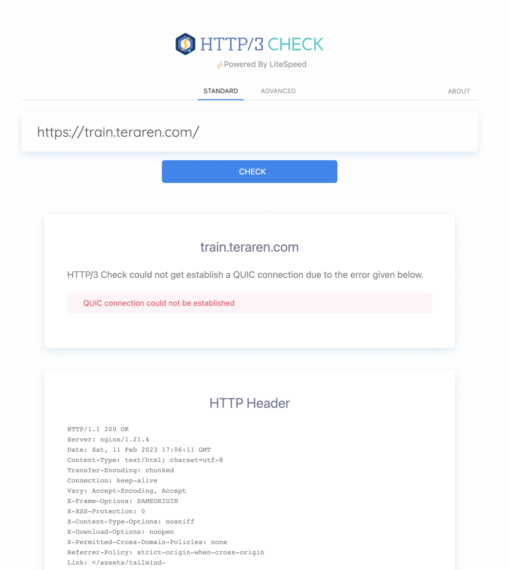 HTTP3チェッカーエラー画面