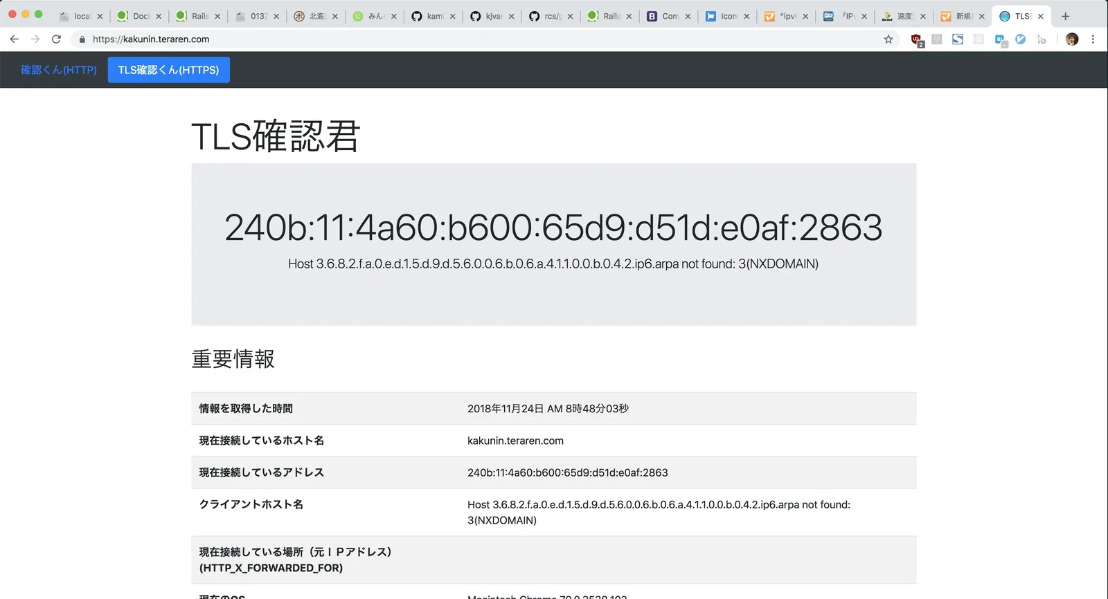 IPv6確認画面