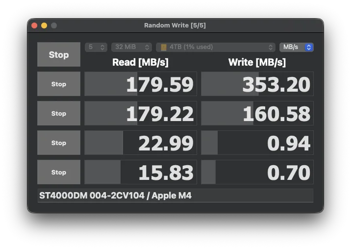USB 3 接続の 4TB HDD(ST4000DM004)のベンチマーク結果