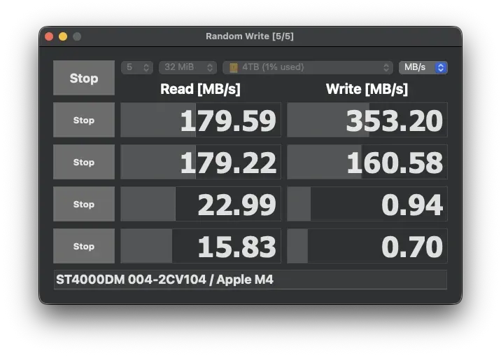 USB 3 接続の 4TB HDD(ST4000DM004)のベンチマーク結果